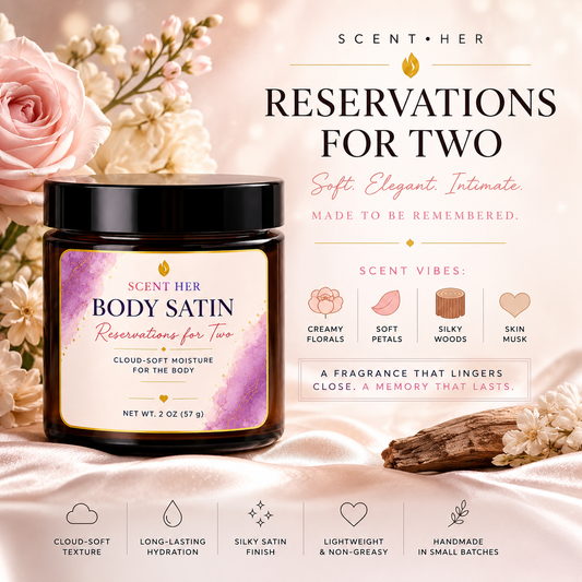 Reservations for Two

Reservations for Two Moisturizing Body Satin | Luxury Body Cream | 2 oz